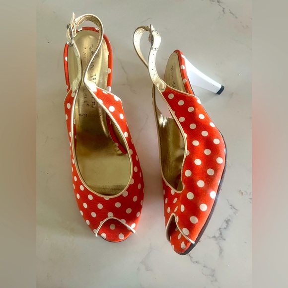 Ron White Polka Dot Slingback Pumps Size 38.5/8 - Picture 1 of 8